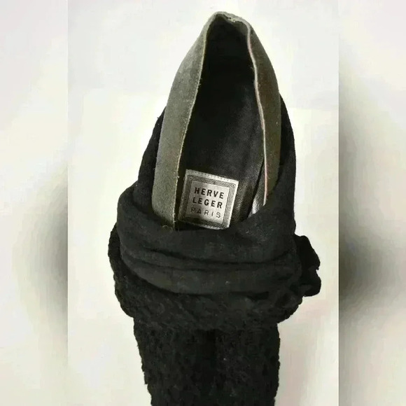 1990s HERVE  LEGER Black Wool Knit Sock Coquette Stiletto Boots 39EU (9US) Italy - Picture 5 of 8